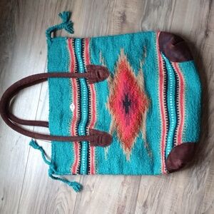 El Paso Sadle Blanket Company Southwestern Leather Festival Tote Bag Size L